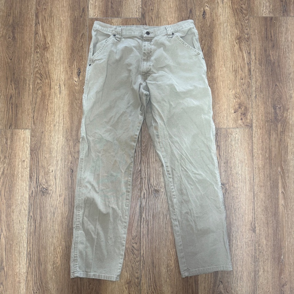 Wrangler‎ Tan Carpenter Pants Relaxed Fit Work Utility Mens 36x32 Jeans Cotton - Picture 2 of 12